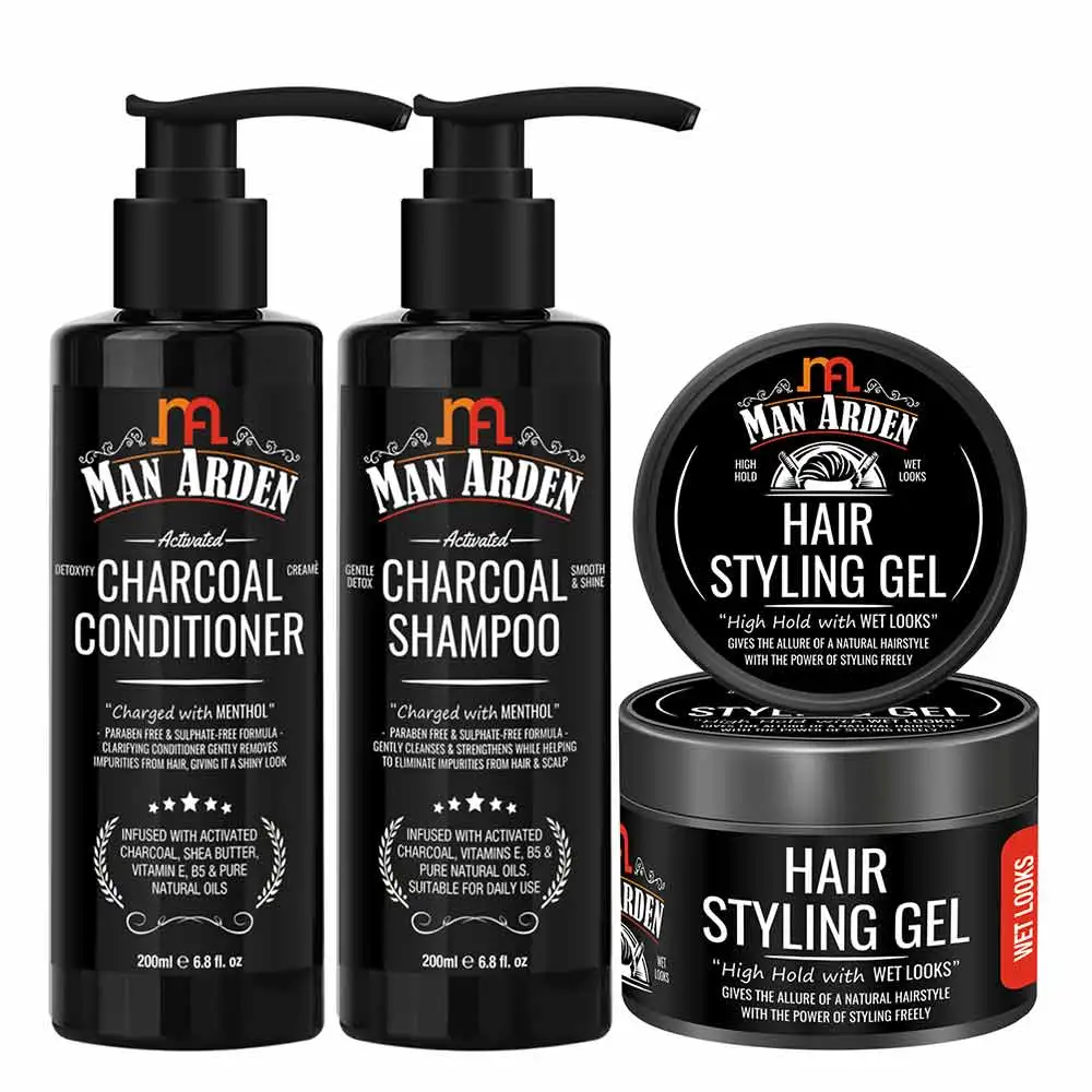 Man Arden Charcoal Shampoo, Conditioner & Hair Styling Gel Combo,  3 Piece(s)/Pack  Hair Care