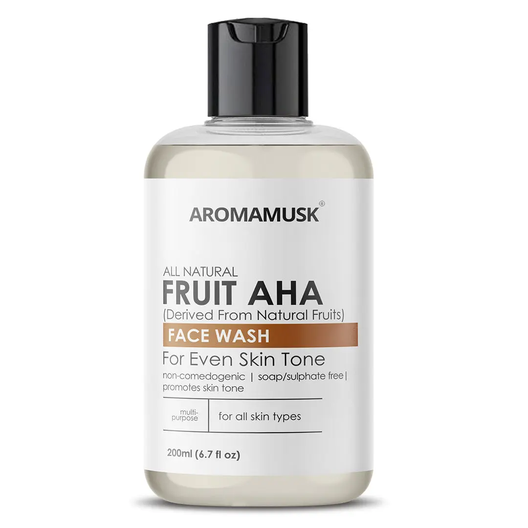 AromaMusk Fruit AHA Face Wash for Skin Brightening, 200ml | Soap Free, No SLS, Parabens, Harsh Chemicals