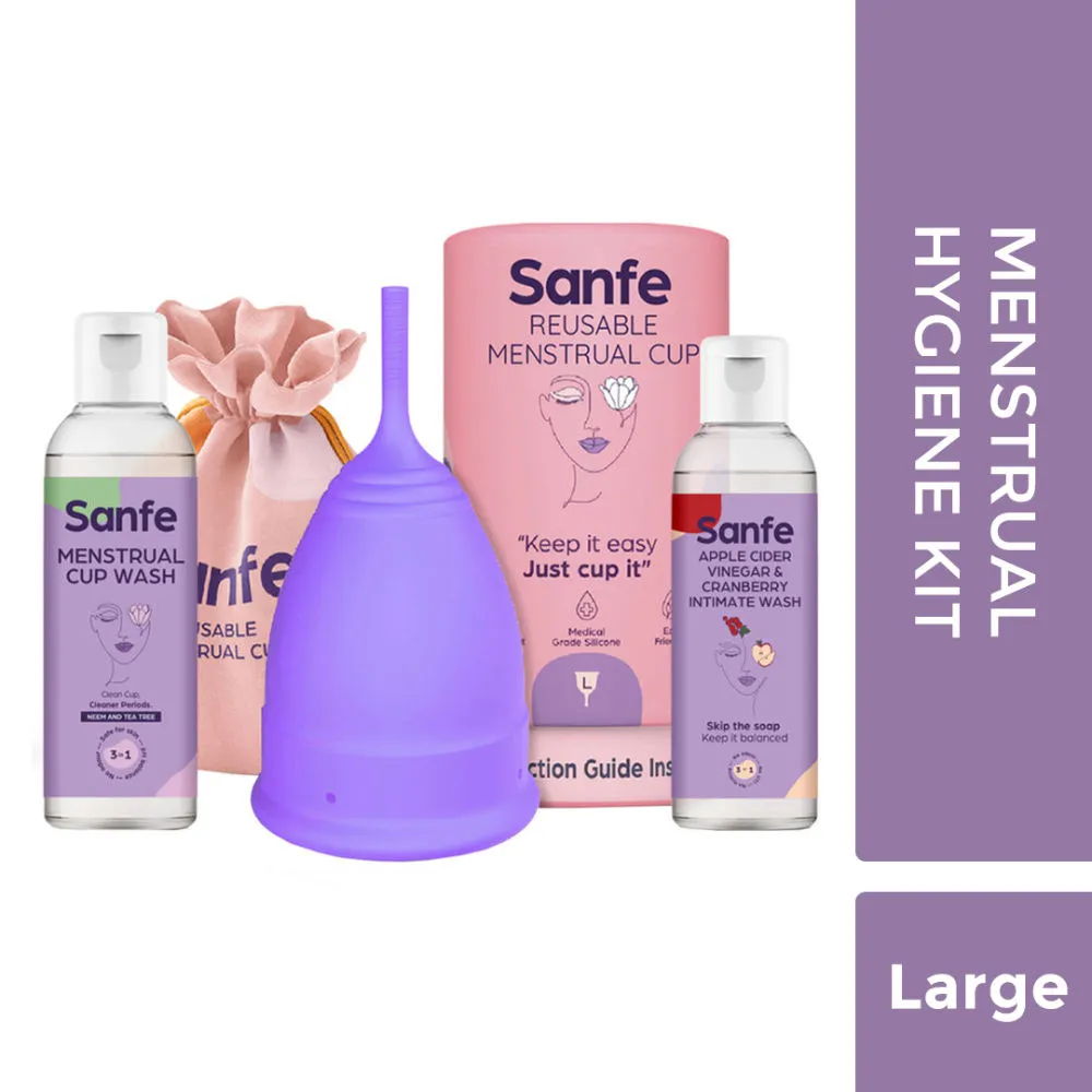 Sanfe Menstrual Hygiene Kit - Large Menstrual Cup + Menstrual Cup Wash + Intimate Wash