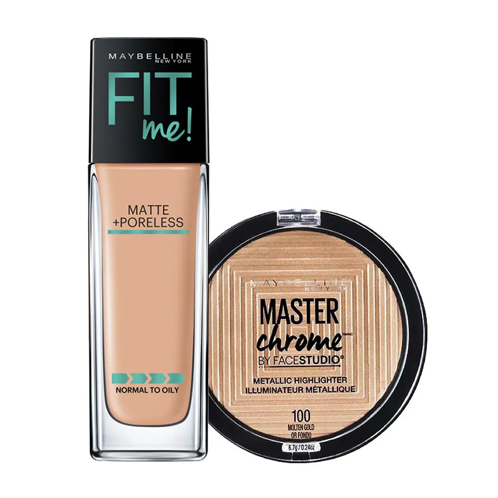 Maybelline New York Fit Me Foundation With Pump - 220 Natural Beige + Molten Gold Highlighter Combo