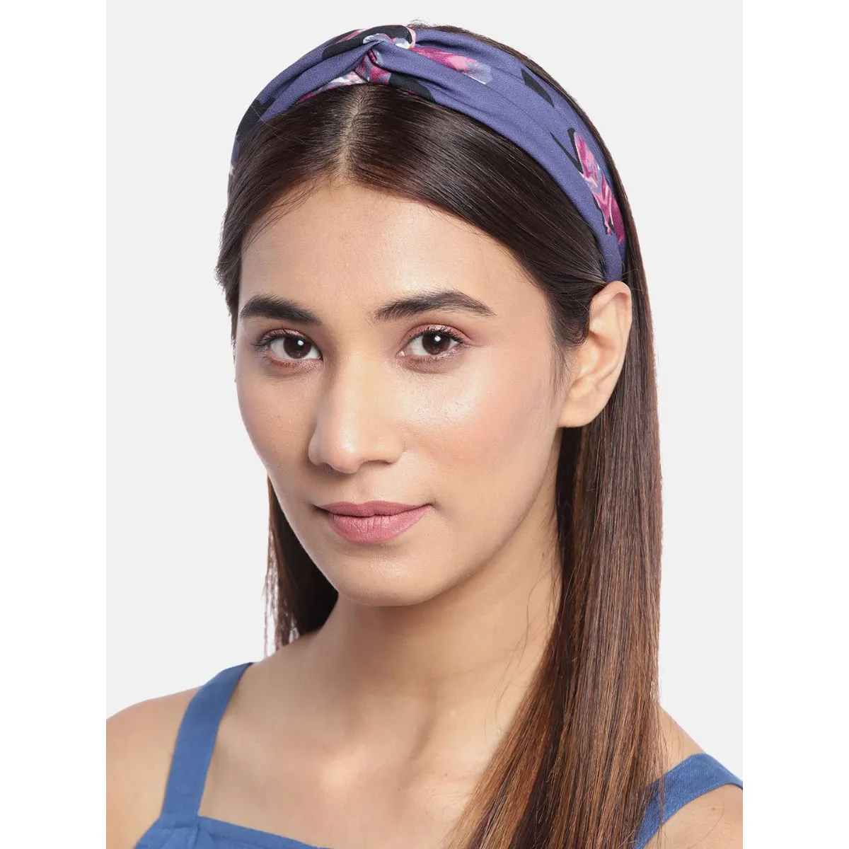 Blueberry Multi Floral Printed Blue Knot Hairband