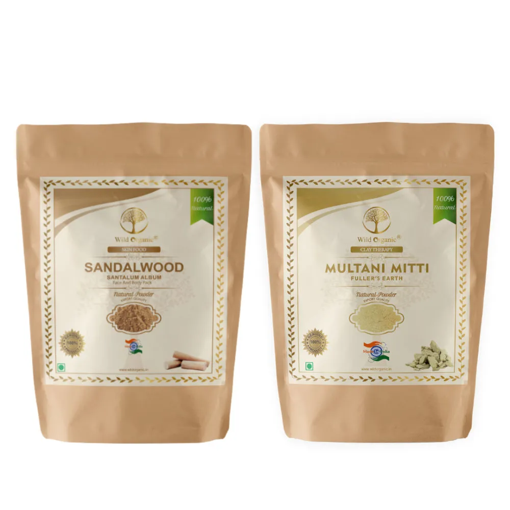 Wild Organic Multani Mitti & Sandalwood Powder Natural Face and Body Pack for All Type Skin