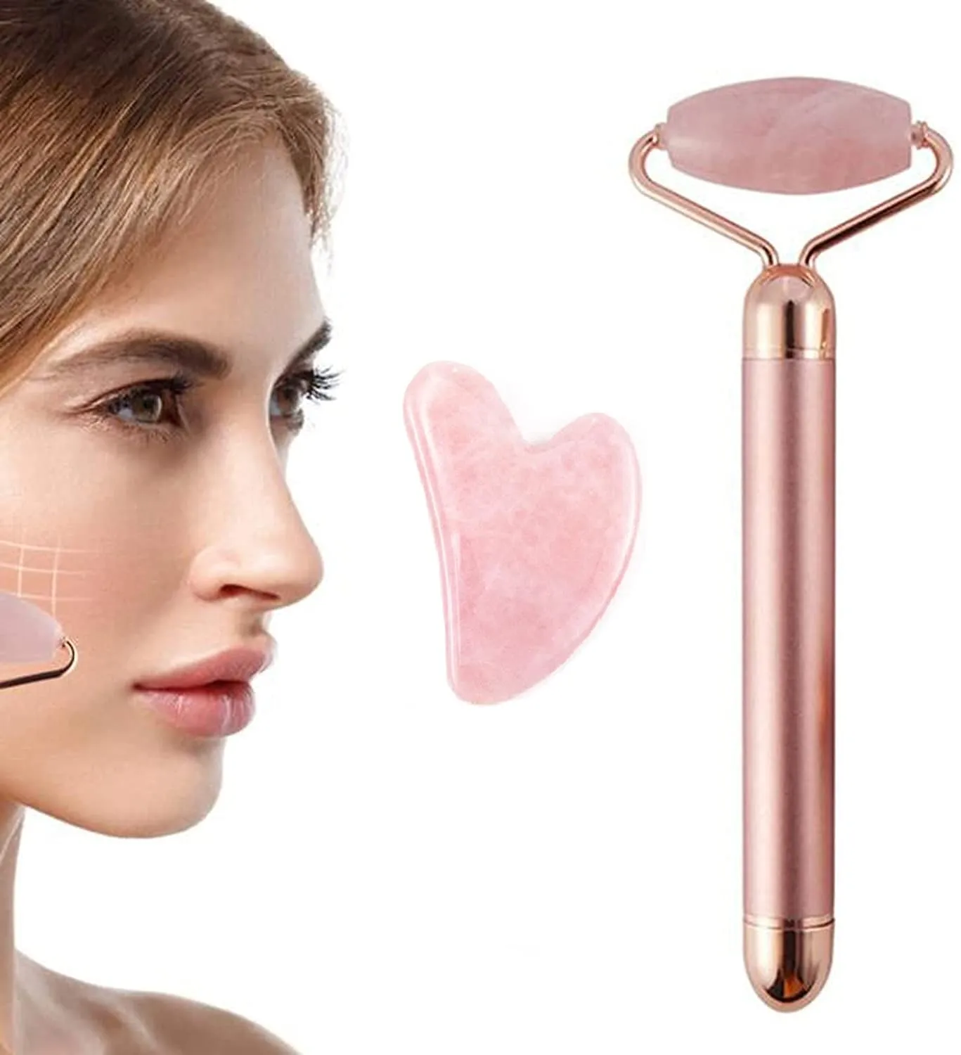 Getmecraft Rose Quartz Vibranting Face Roller And Gua Sha Set