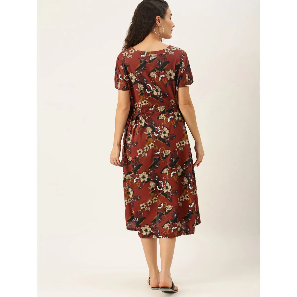 Nejo Feeding/Nursing Maternity Midi Dress - Brown (M)