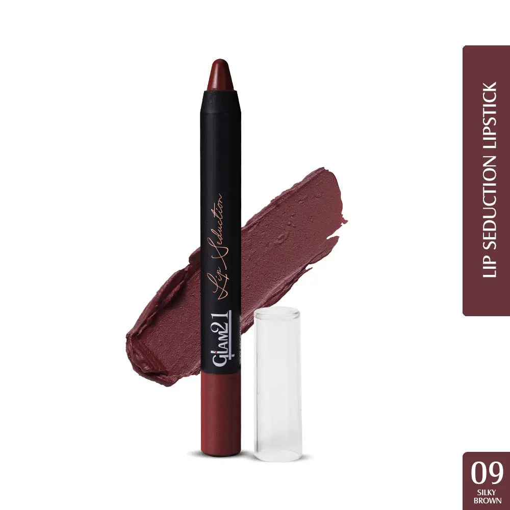 Glam21 Lip Seduction Non- Transfer Crayon Lipstick| Lightweight & Longlasting|Creamy Matte Formula - 2.8gm|Silky Brown|09