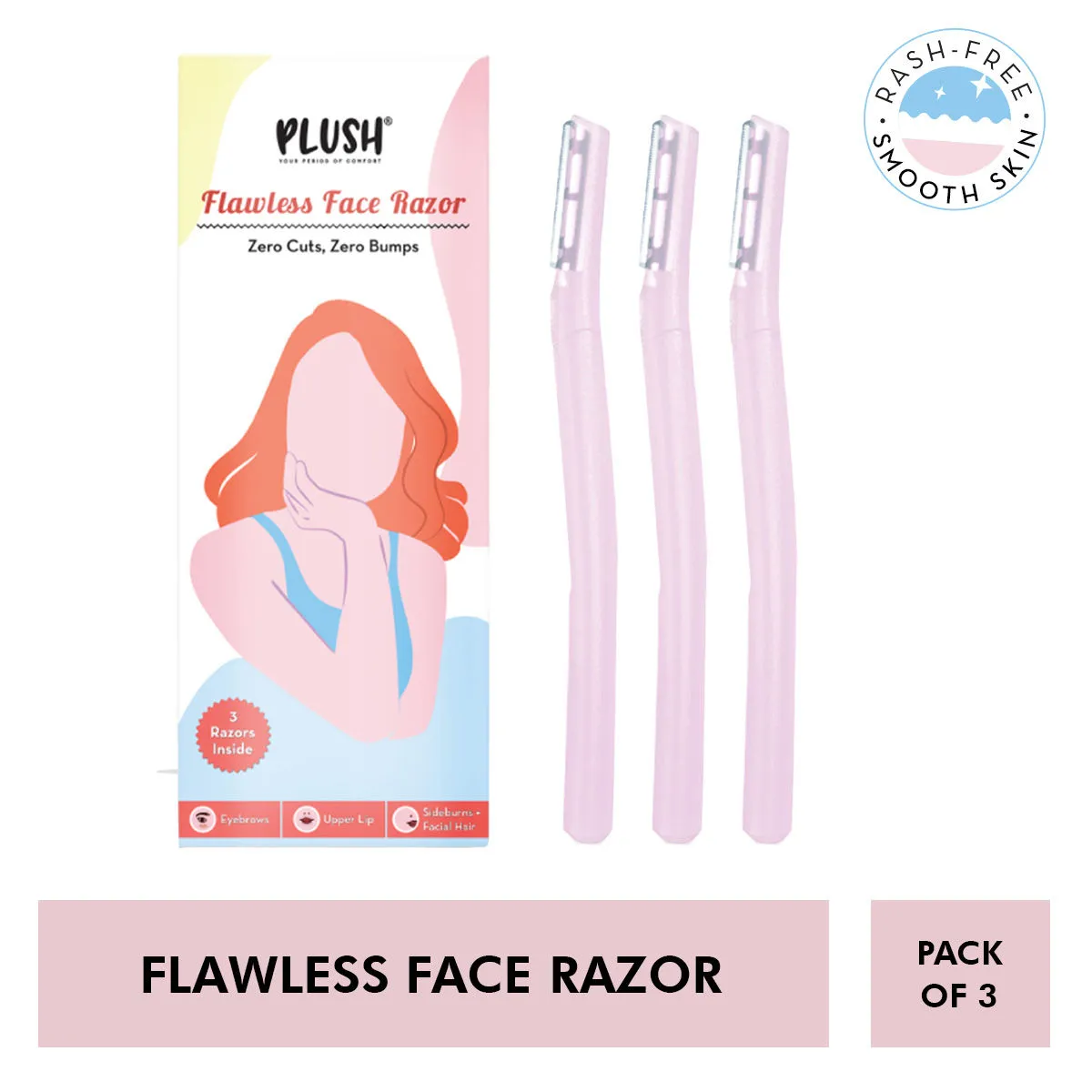 Plush Flawless & Reusable Face & Eyebrow Razor For Women - Pack Of 3