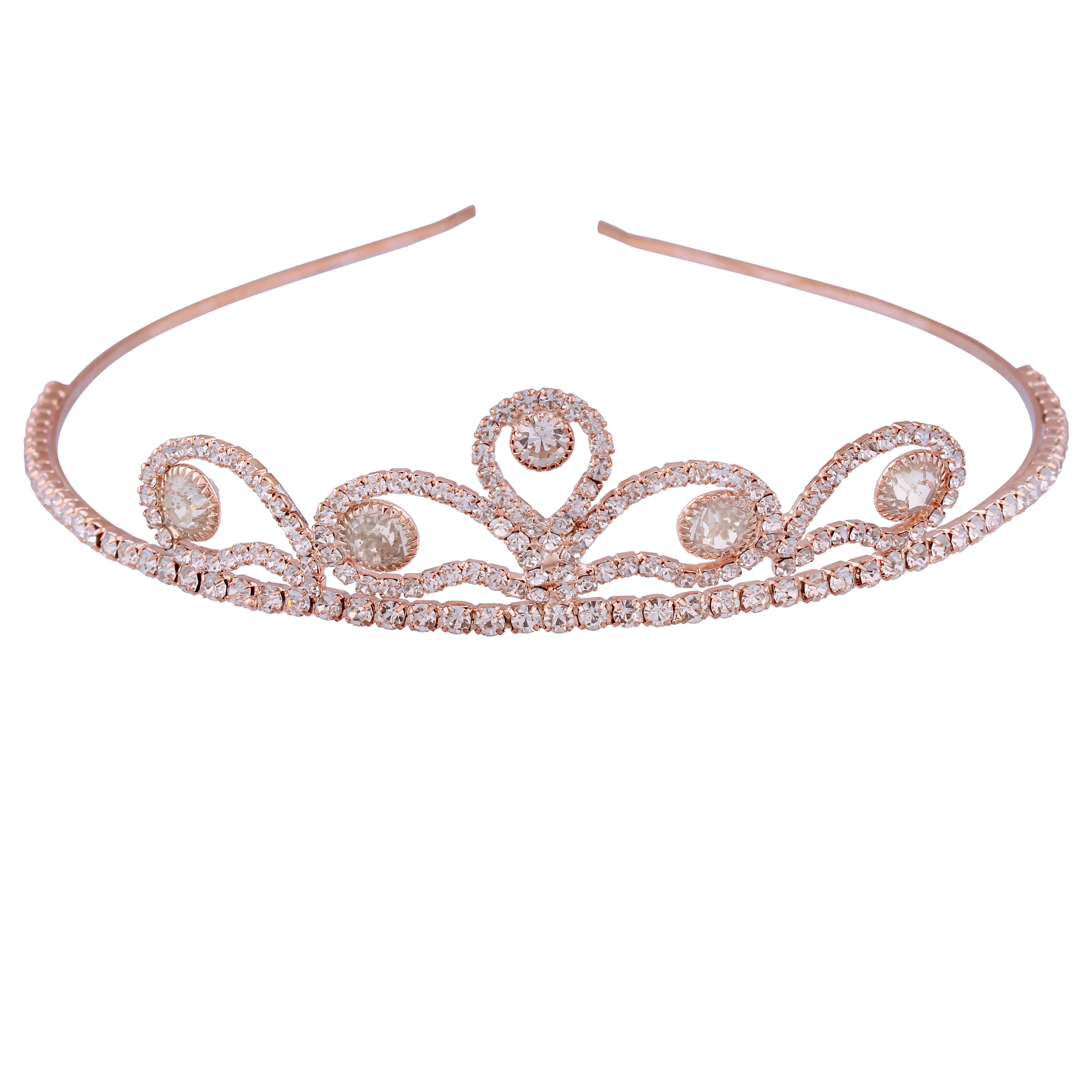 AccessHer Collection, Rhinestone Studded Golden Metal Hair Band Crown (HB0118GC9508GW)