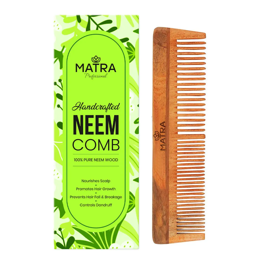 Matra Pure Neem Wood Comb | Neem Comb for Hair Growth and Anti Dandruff | Fine and Wide Tooth Neem Wooden Comb for Women & Men | All Hair Types | Eco Friendly