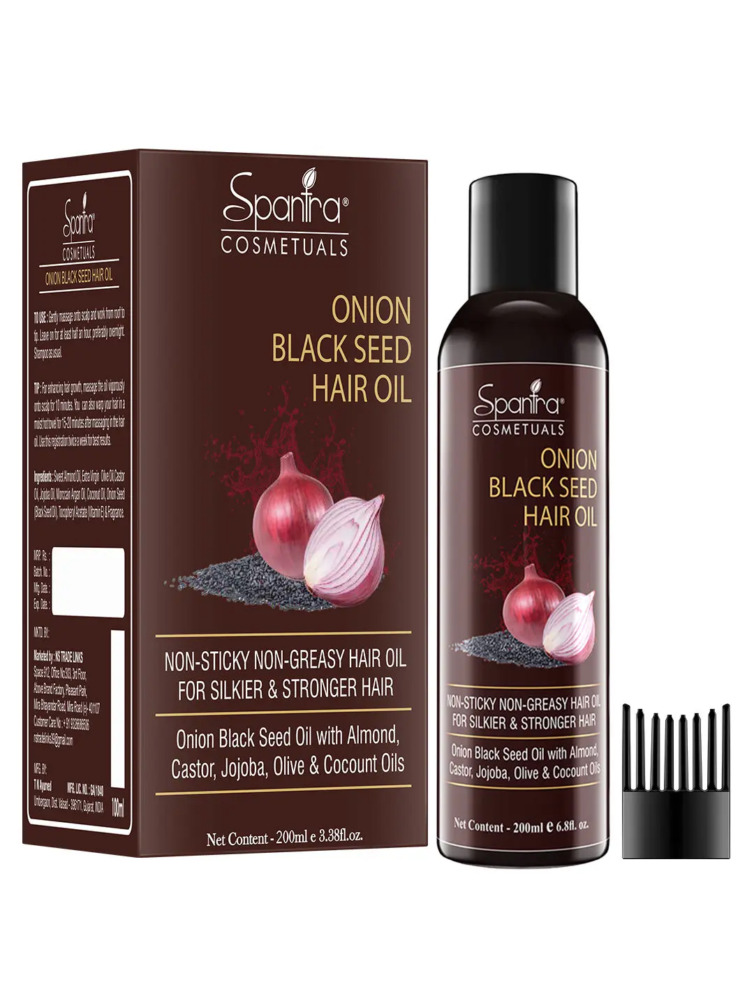 Spantra Onion Black Seed Hair Oil contains red oil extract, 200ml