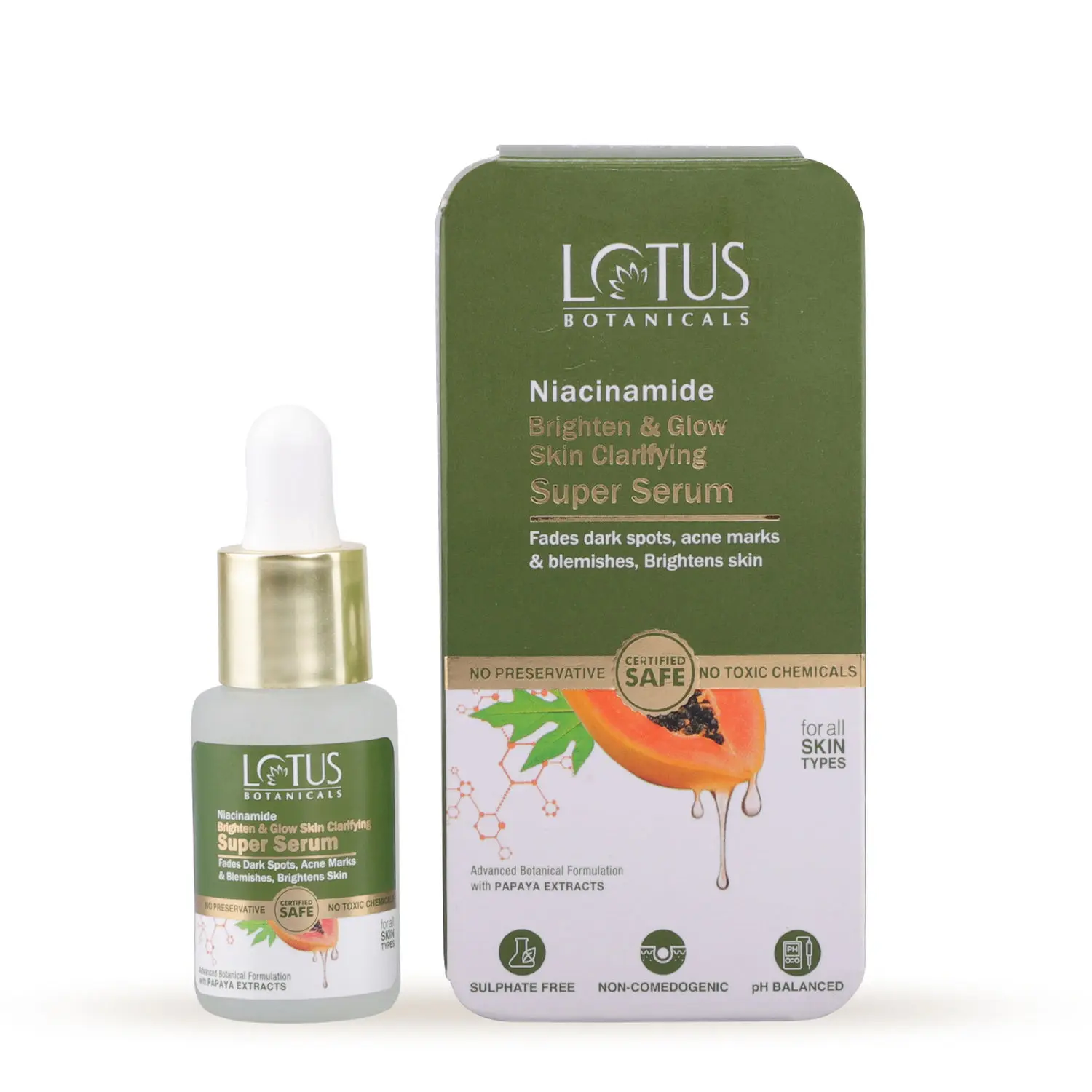 Lotus Botanicals Niacinamide & Papaya Brighten & Glow Skin Clarifying Super Serum| All Skin type|Paraben & Sulphate Free| 14ml