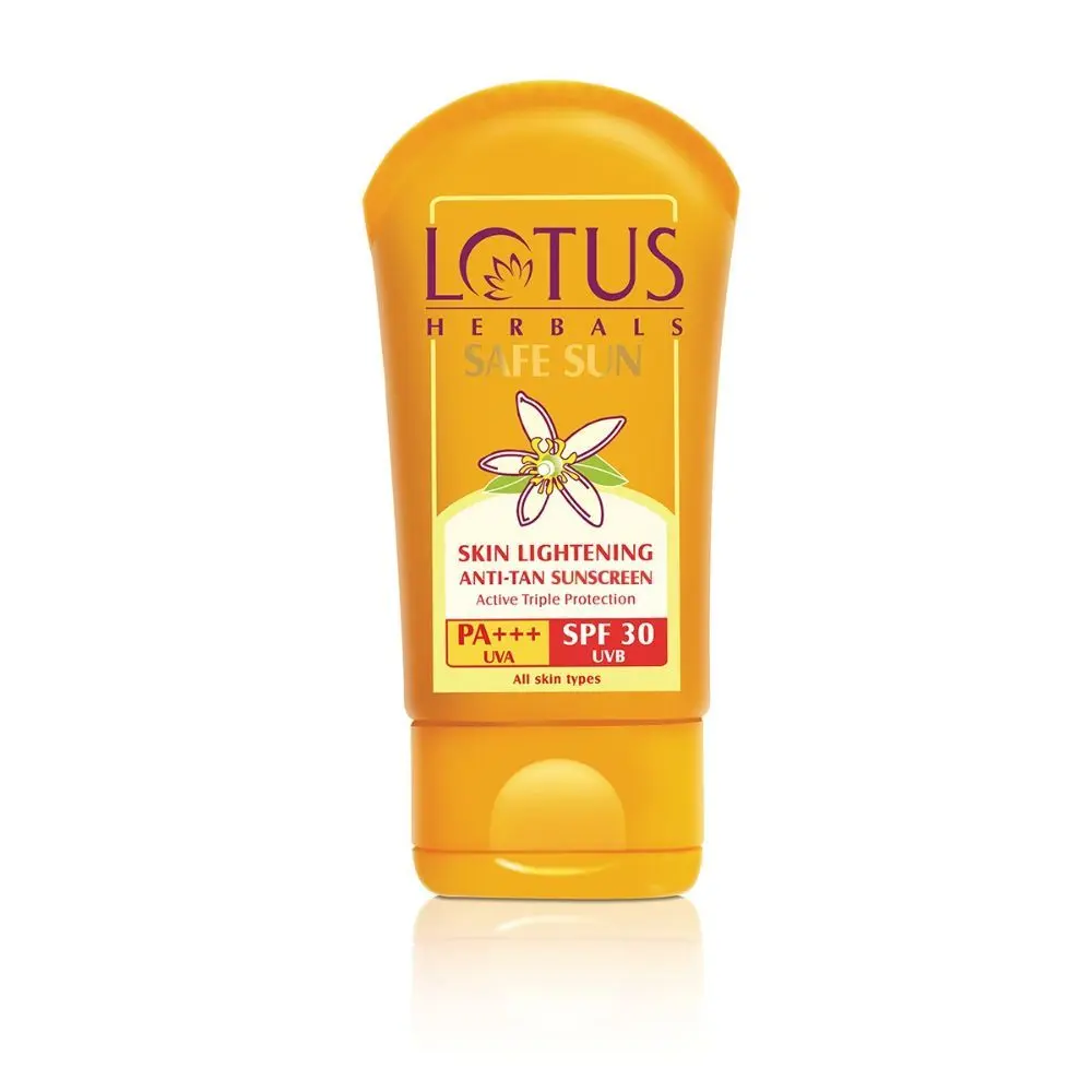 Lotus Herbals Safe Sun Skin Lightening Anti -Tan Sunscreen | SPF 30 | PA+++ | Active Triple Protection | 50g