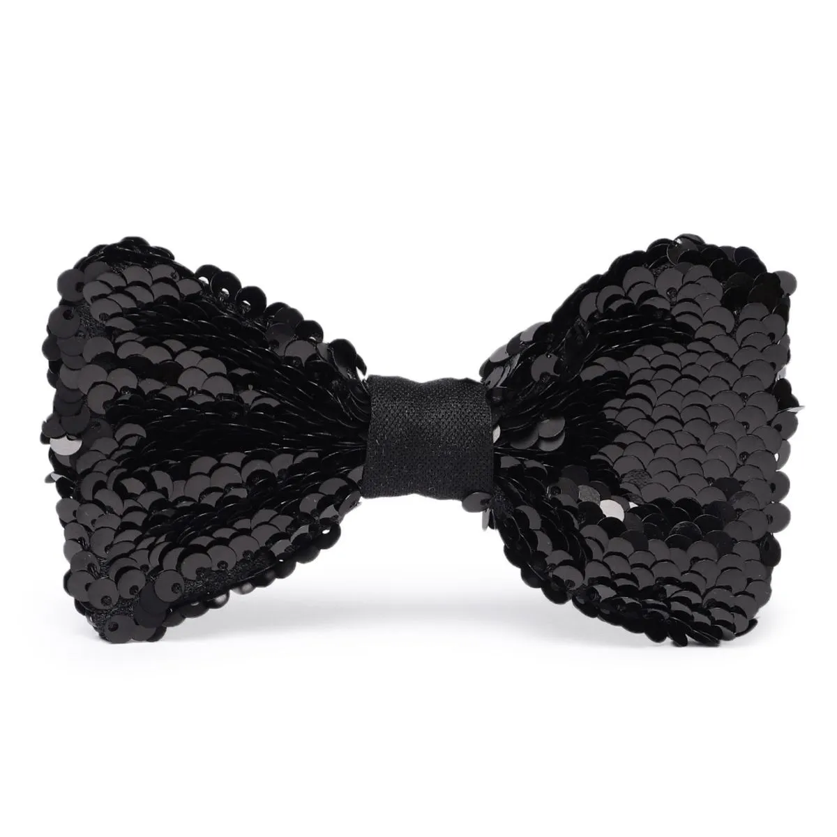 Elaa Peppa Hair Bow In Matt Black-shiny Black Reversible Sequins