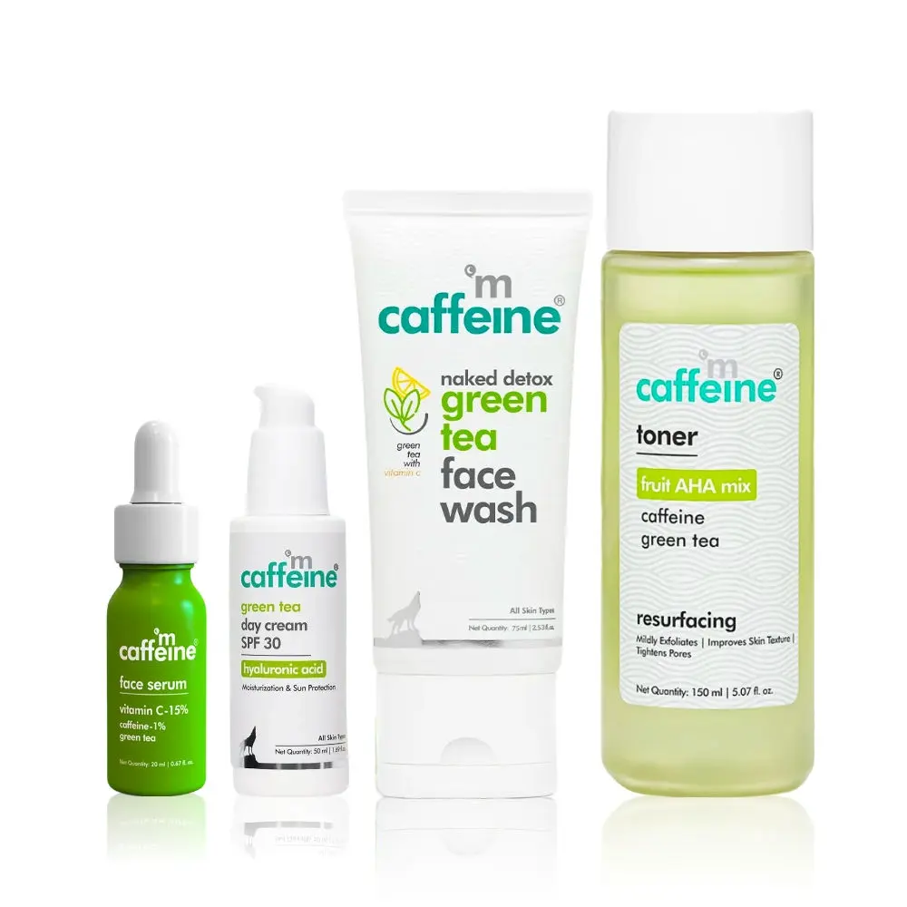 mCaffeine Green Tea Radiance Collection: Face Wash(75ml) + Day Cream(50ml) + Toner(150ml) + Vitamin C Serum(20ml)