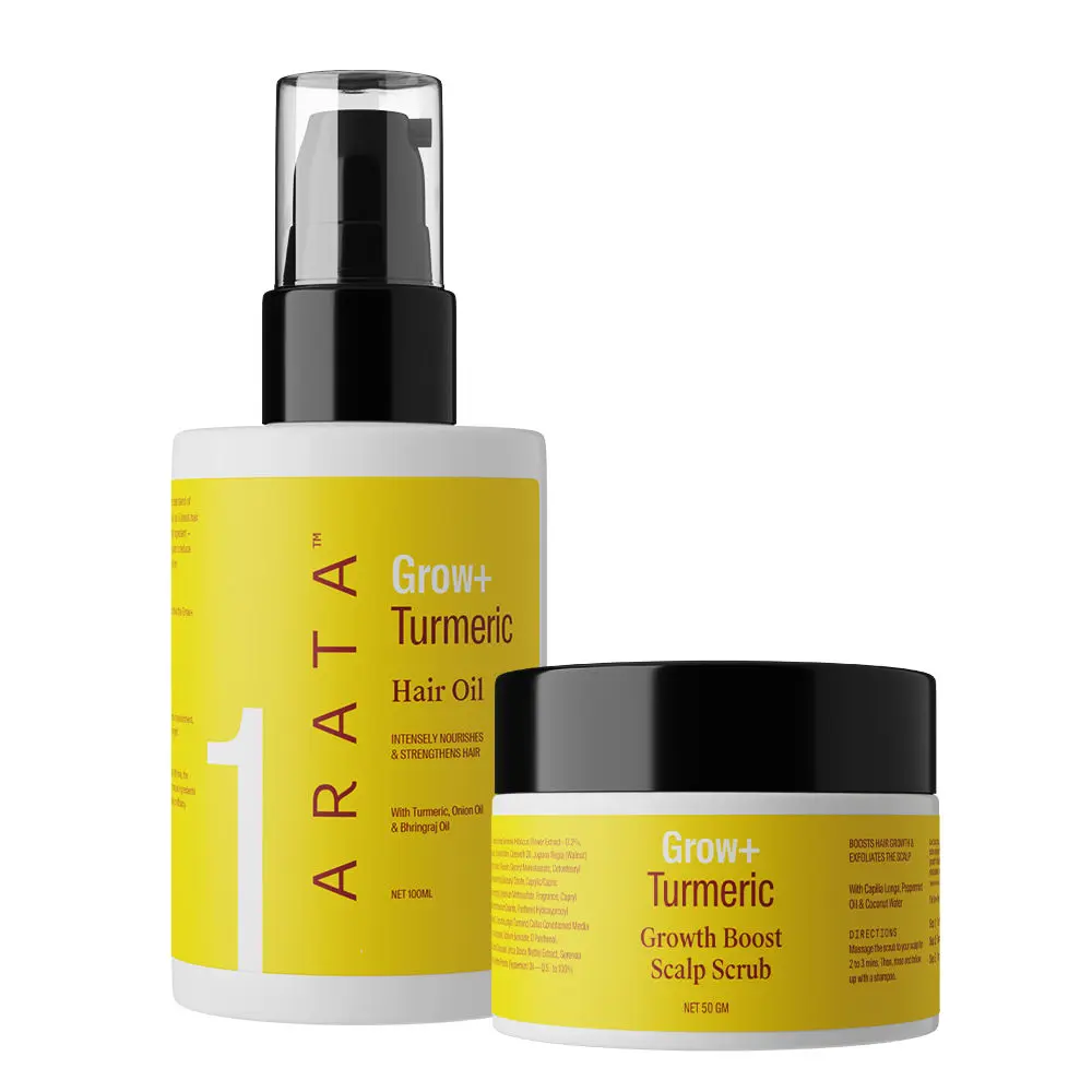 Arata Grow + Turmeric Range | Hair Oil ( 100 ML) & Scalp Revitaliser Serum is ( 50 ML) | Powered By Capilia Longa | For Stronger, Healthier Hair | Enhances Hair Density & Reduces Thinning