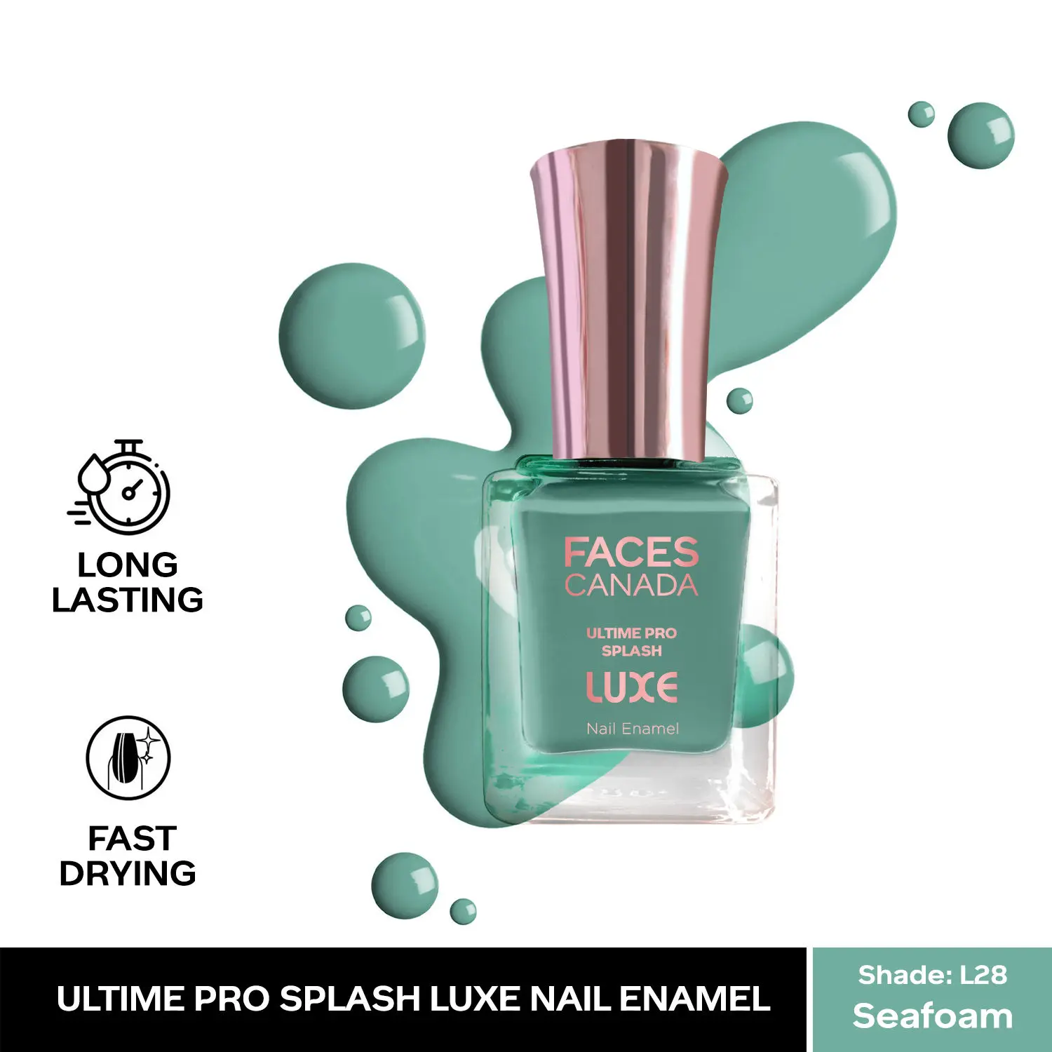 FACESCANADA Ultime Pro Splash Luxe Nail Enamel I Quick-drying I Long lasting I Even-Finish I Vegan I Cruelty-free I Non-Toxic I Ethanol-free I Seafoam (L28)12ml