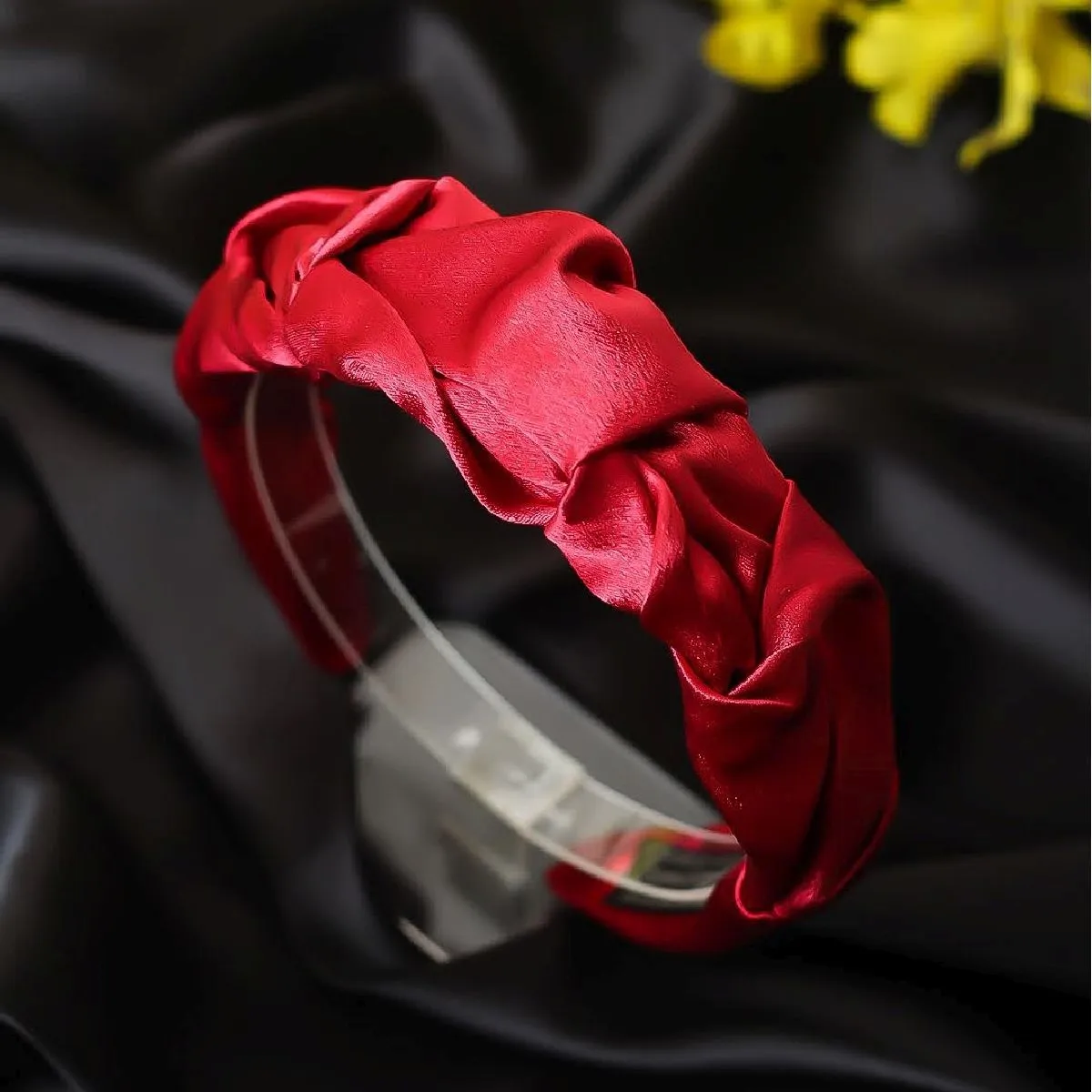 Bellofox Satin Crinkles Headband Flat Band For Women (Red)