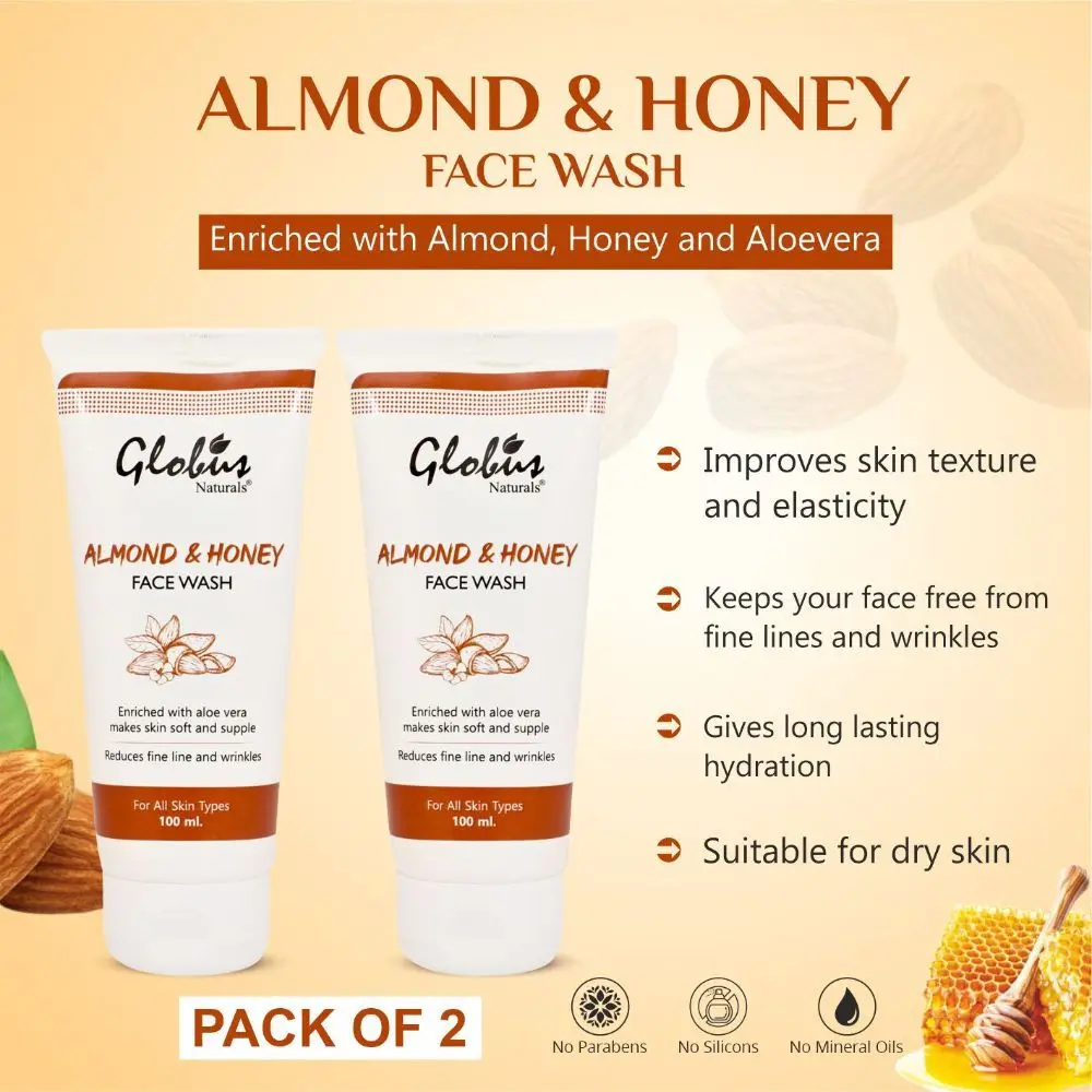 Globus Naturals Almond & Honey Gentle Face wash (100 ml) Pack Of 2