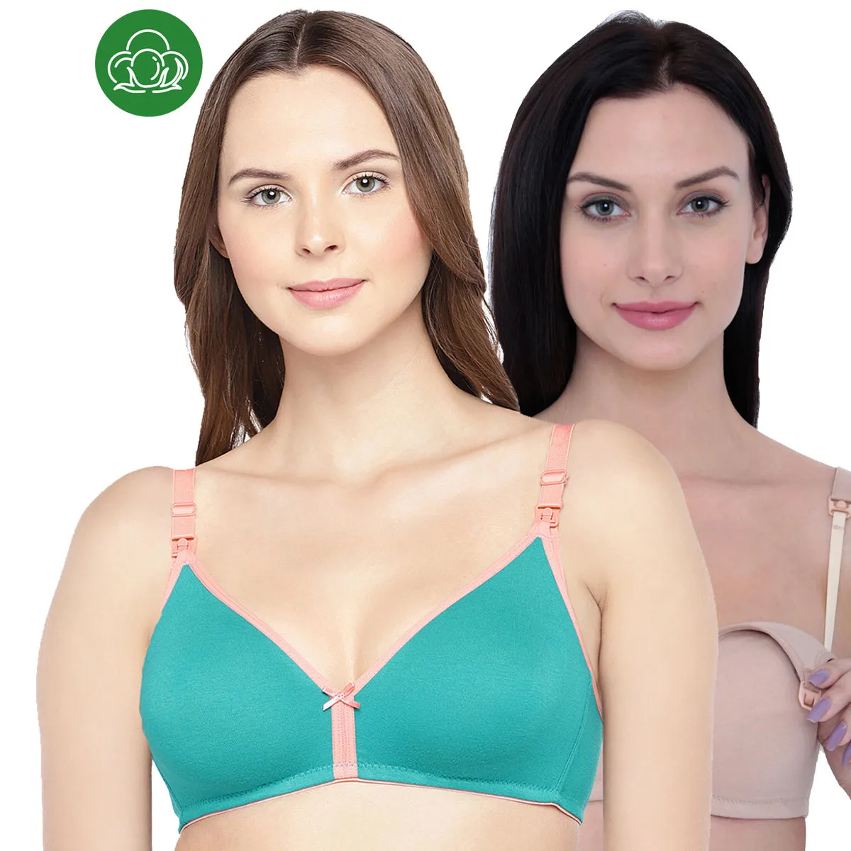 Inner Sense Organic Cotton Antimicrobial Nursing Bra Pack of 2 - Multi-Color