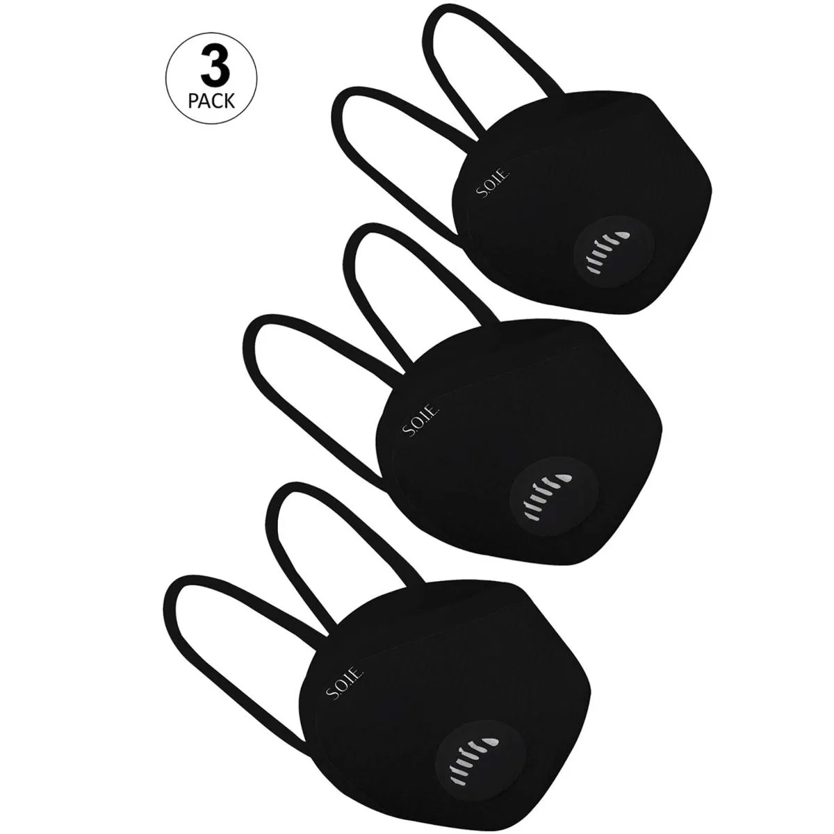 SOIE Two Way Respirator 8 Layer Reusable SN99 Ear Loops Safety Mask Pack of 3 - Black (XS)