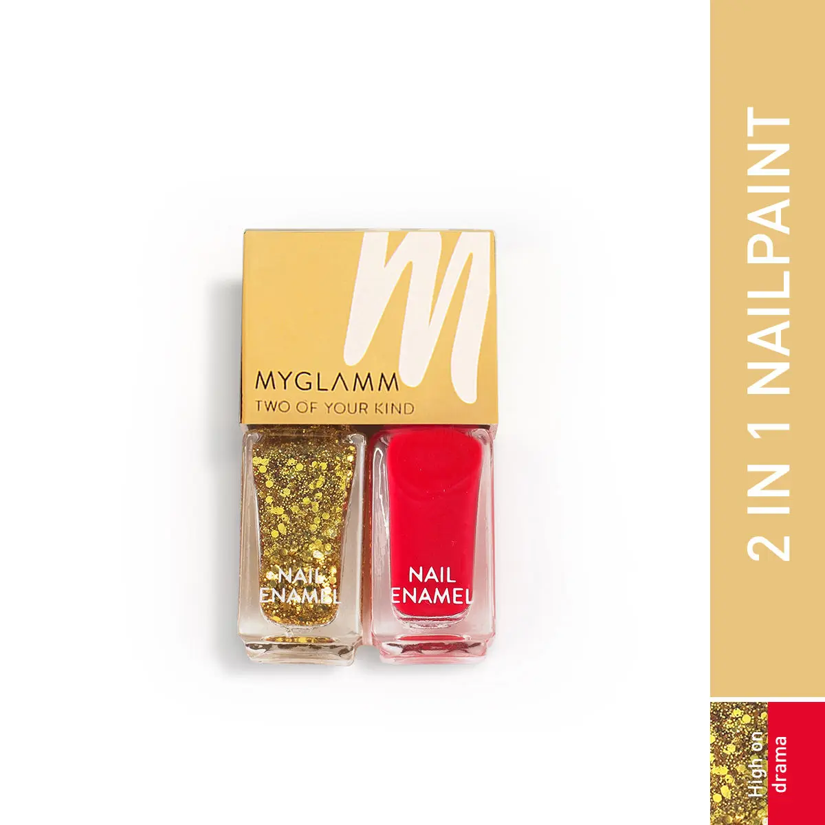 MyGlamm Two Of Your Kind Nail Enamel Duo Glitter Collection-High on Drama-2x5ml