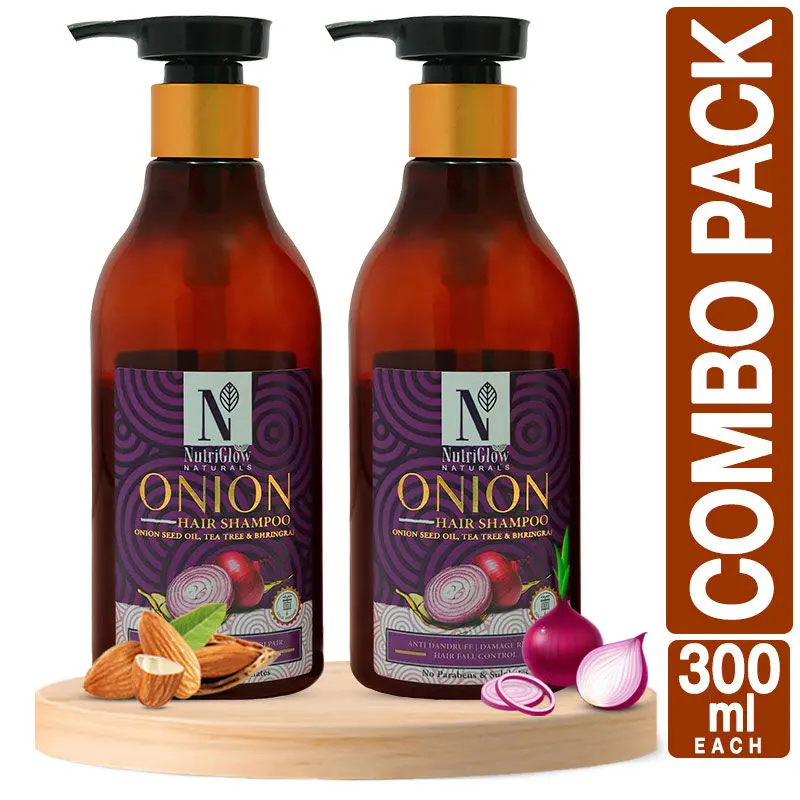 NutriGlow NATURAL'S Set of 2 Onion Hair Shampoo With Onion Seed Oil, Tea Tree & Bhringraj, 300 ml each