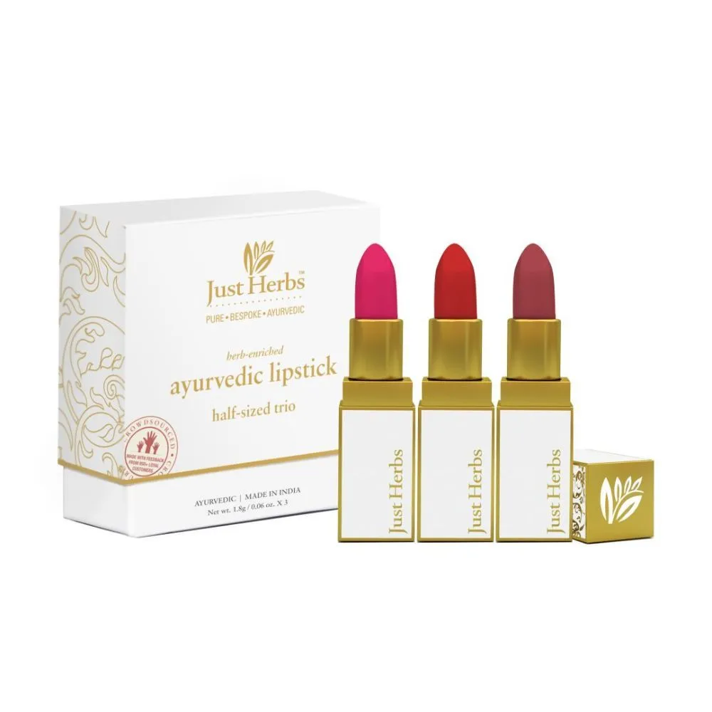 Just Herbs Ayurvedic Half-Size Lipstick Kit - Pink Deep Red & Rose Brown - Set of 3