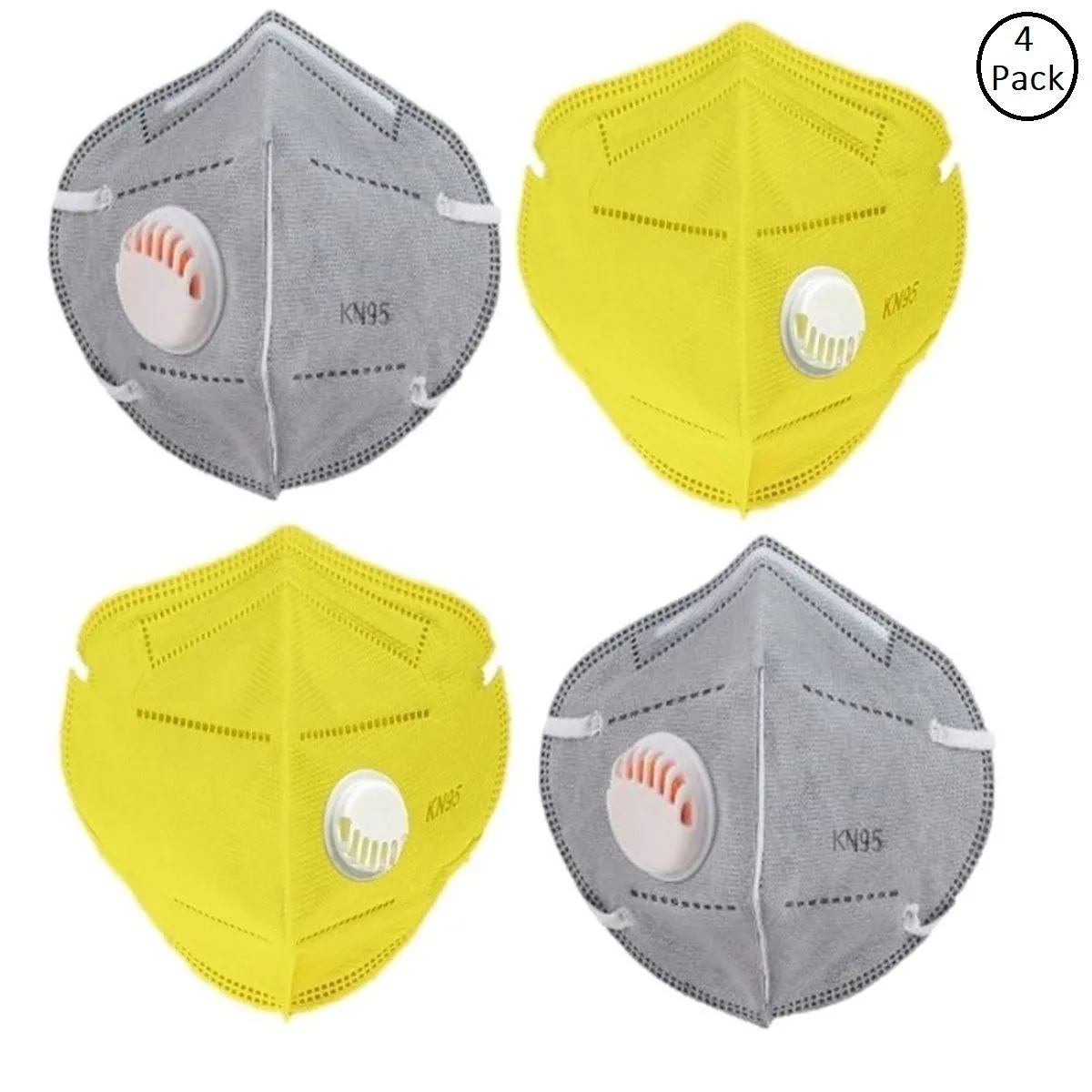 Fabula Pack Of 4 Anti-Pollution Reusable 5 Layer Mask - Yellow Grey