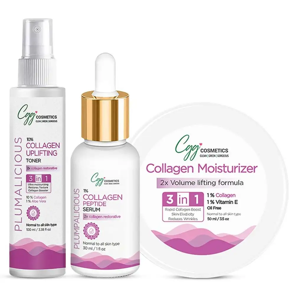 CGG Cosmetics Collagen Moisturizer, Collagen Peptide Serum & Collagen Uplifting Toner Combo,  3 Piece(s)/Pack  Normal to All Skin Types