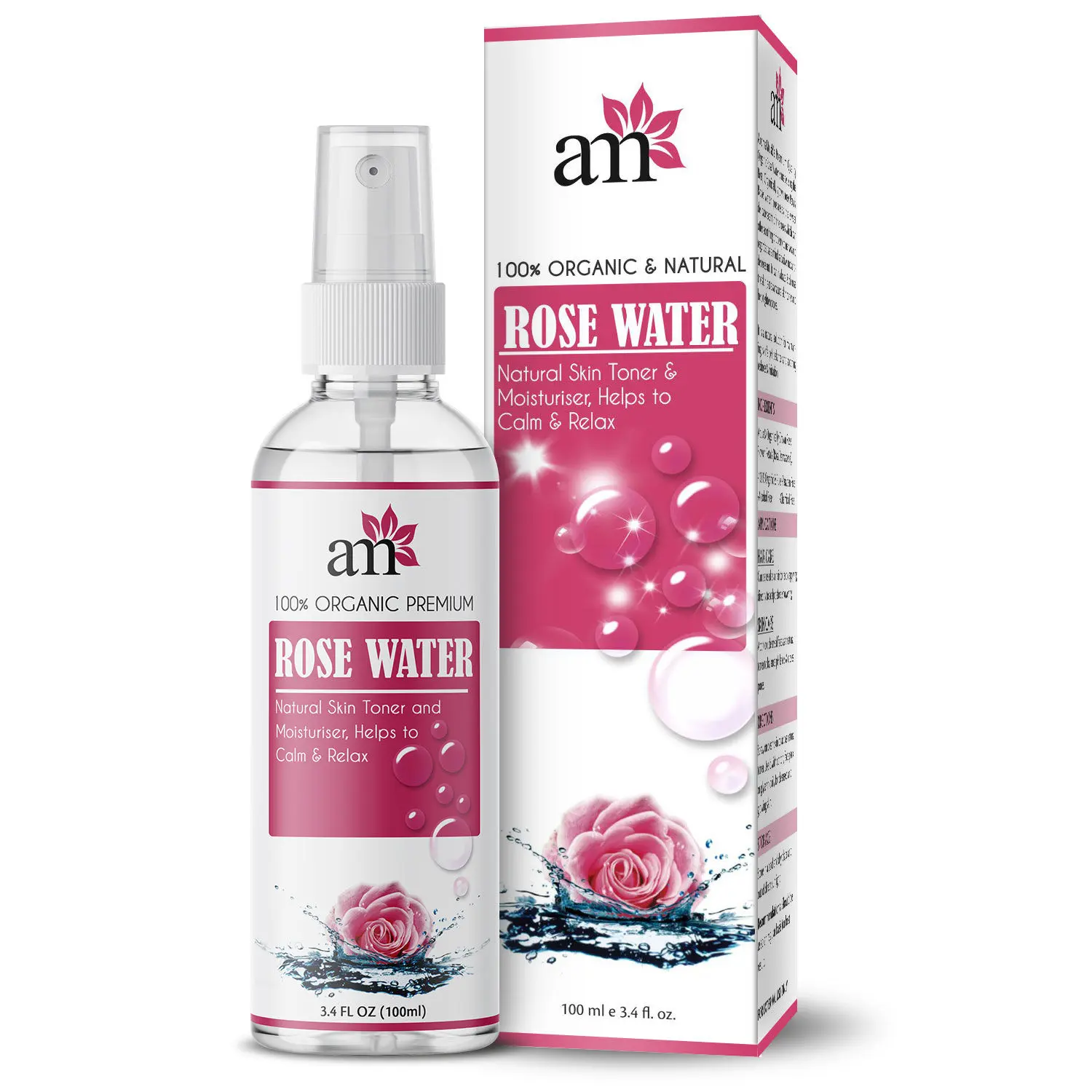 AromaMusk 100% Organic & Natural Premium Rose Water For Face & Skin (100 ml) (No Alcohol, Chemical & Paraben Free)