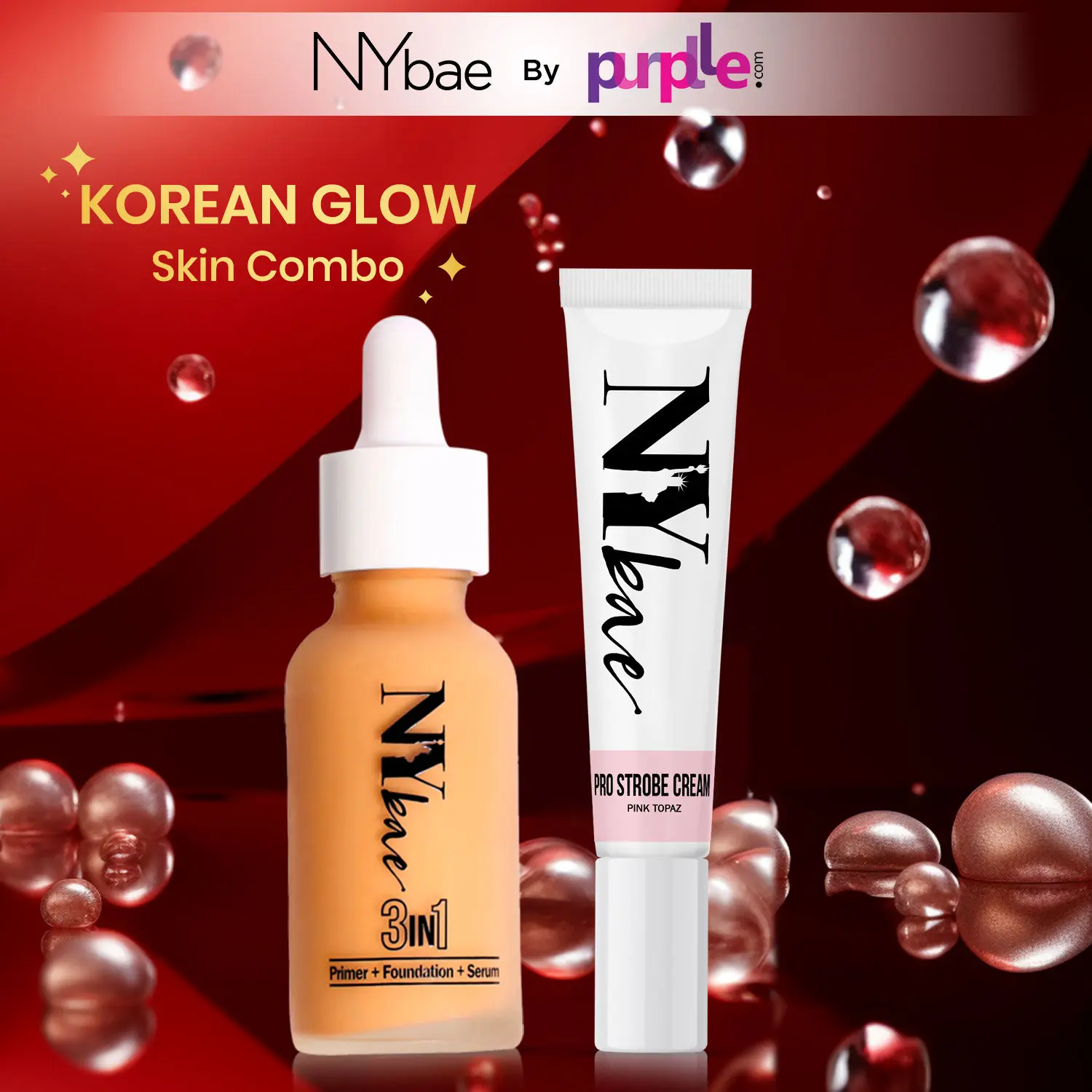 NY Bae Korean Glow Skin Combo | Highlighter | Foundation | Skin Tint | Moisturizer | Glowy Finish | Fair Skin | Everyday Makeup Kit