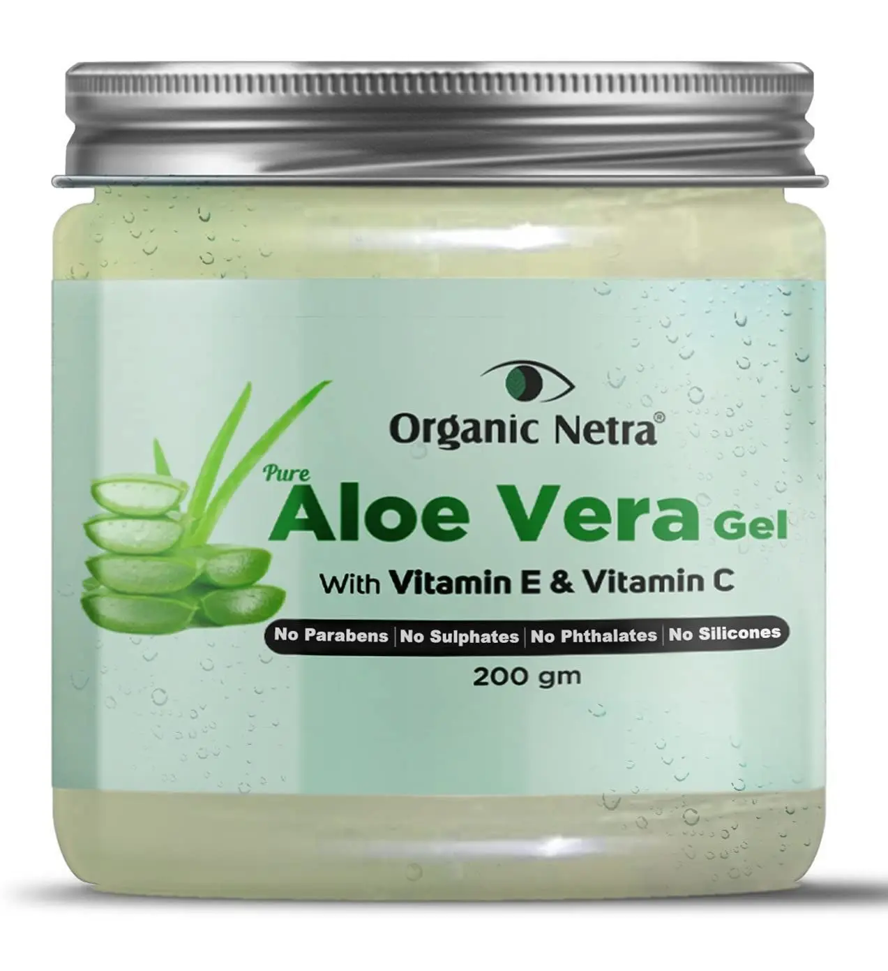 Organic Netra Pure Aloe Vera Gel with Vitamin C & E for Skin, Face and Hair | Helps to Repair and Smoothens Hair | Relax and Renew your Skin and Scalp |Paraben Free & Sulphate Free - 200 Gm