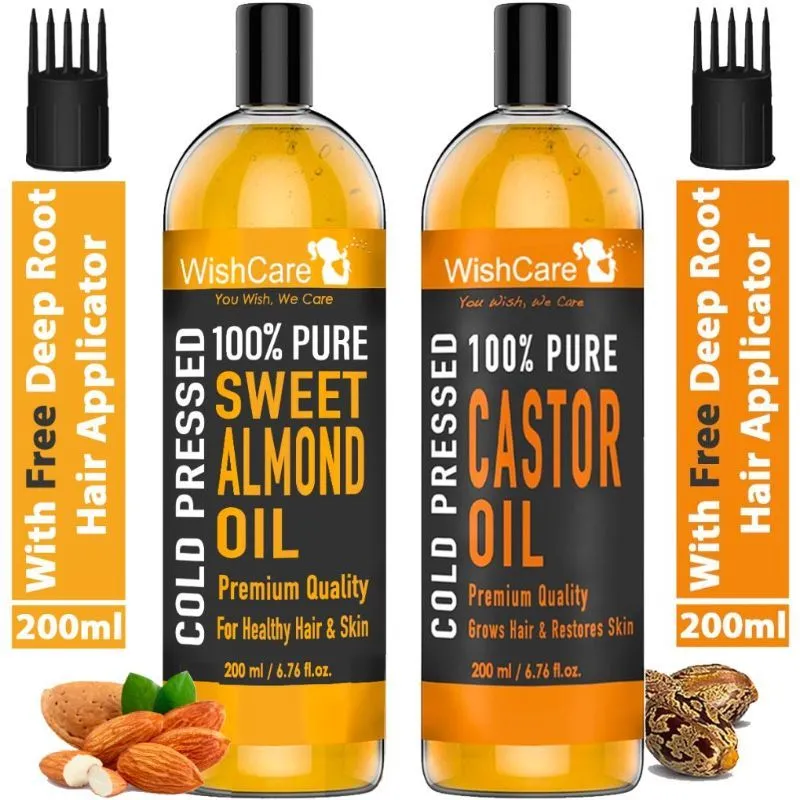 WishCare 100% Pure Cold Pressed Castor Oil & Sweet Almond Oil Combo