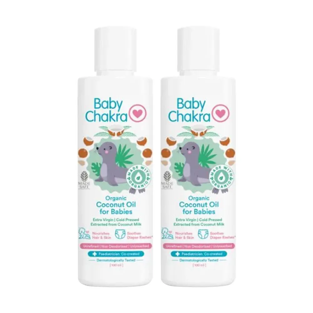 BabyChakra Virgin Cold Pressed Organic Coconut Oil For Babies, Nourishes Hair & Skin (100ml x 2)