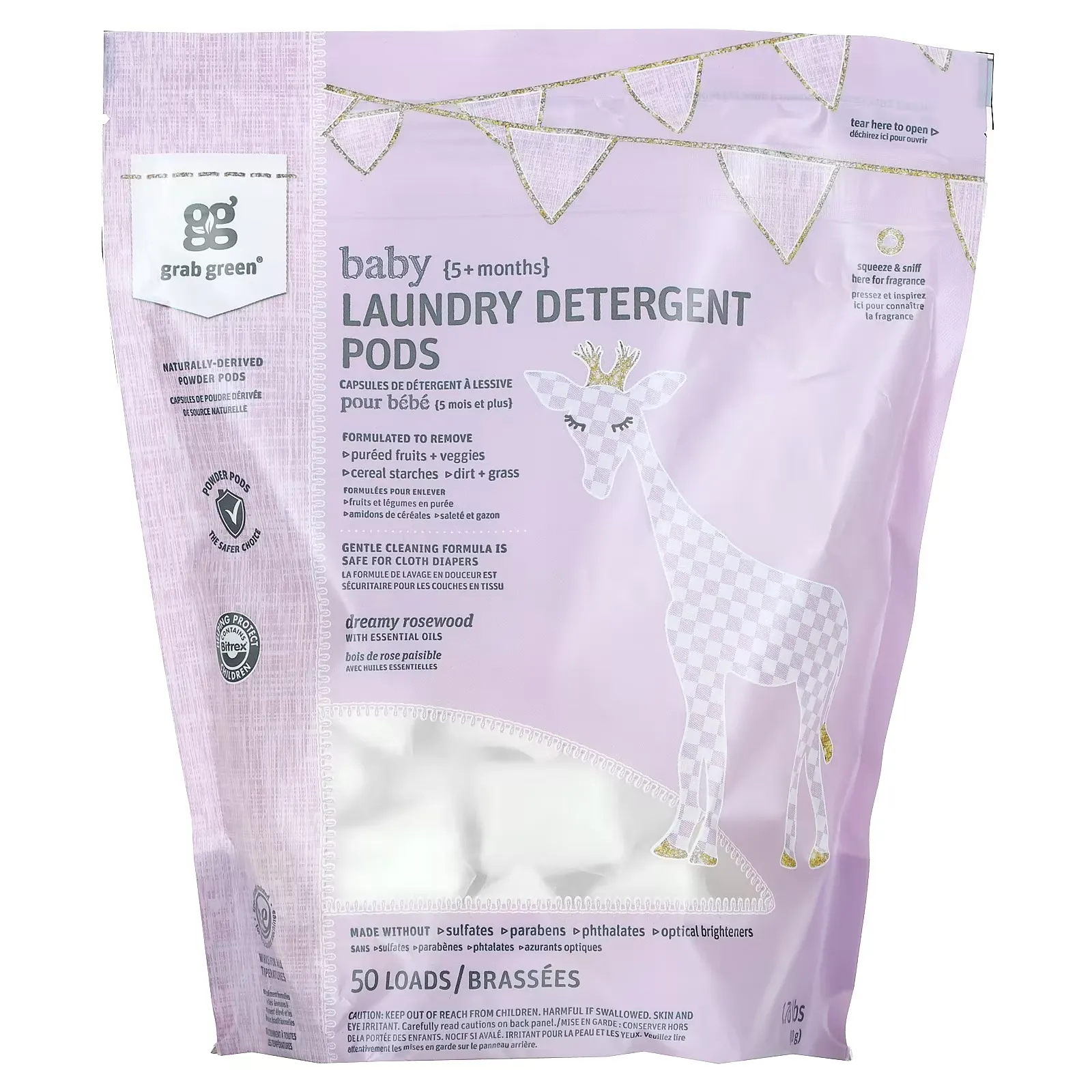 Laundry Detergent Pods, Baby, 5+ Months, Dreamy Rosewood with Essential Oils, 50 Loads, 1.76 lbs (800 g)