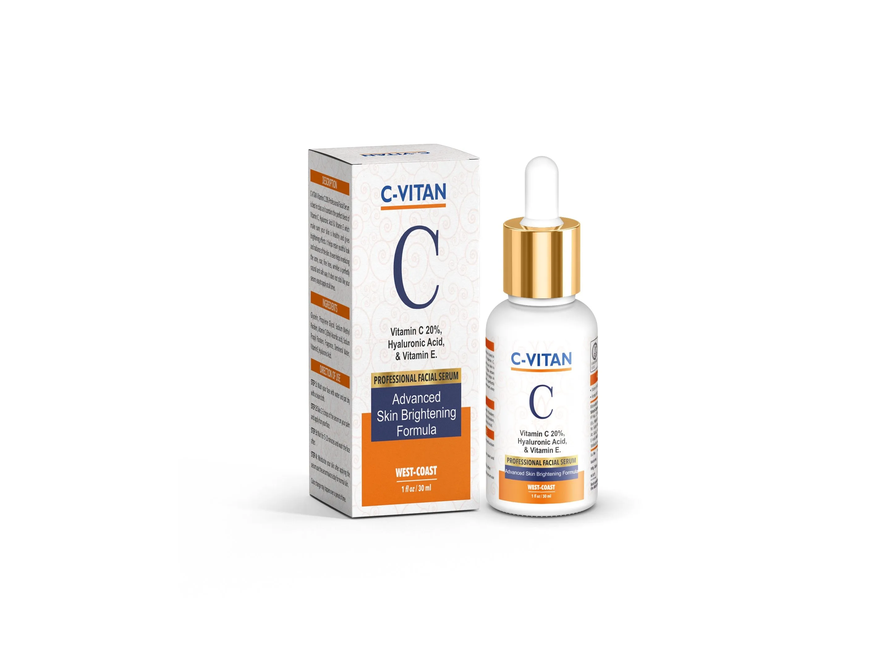 HealthVit C-Vitan Vitamin C 20%, Hyaluronic Acid & Vitamin E Professional Facial Serum