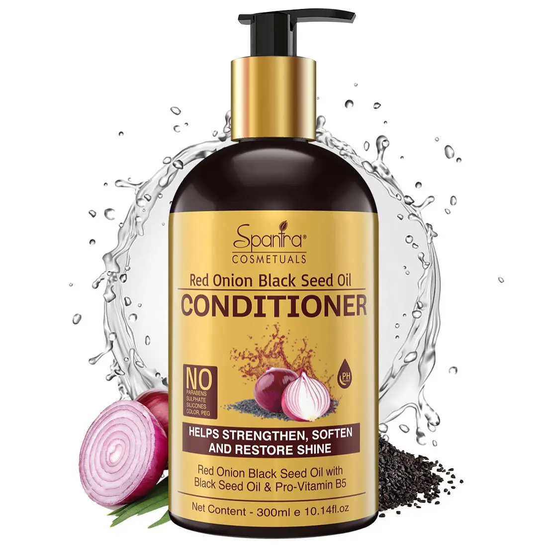 Spantra Red Onion Black seed Oil Conditioner with Onion Oil Extract,Reduce Hairfall and Breakage,Repairs and Protect Damaged Hair,Add Luster and Volume to Dull , limp hair,300ml