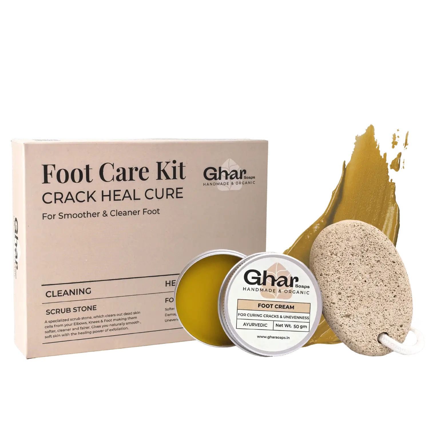 Ghar Soaps Foot Cream kit For Cracked Heels With Scrub Stone For Women & Men (50 Gm)