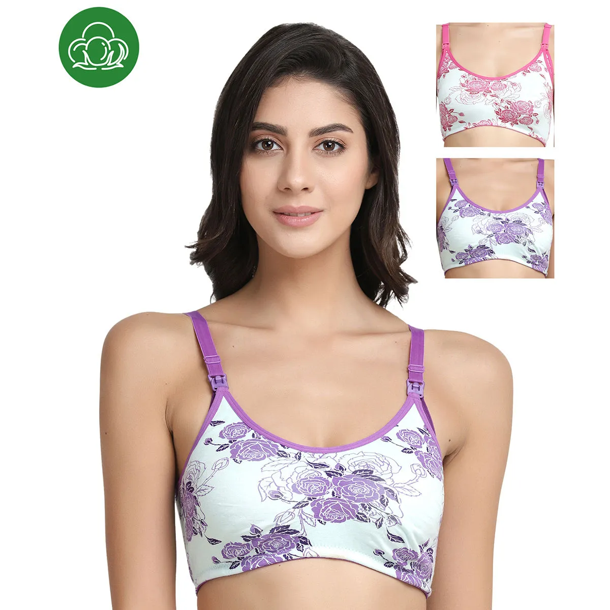 Inner Sense Organic Antimicrobial Soft Nursing Bra Pack of 3 - Multi-Color