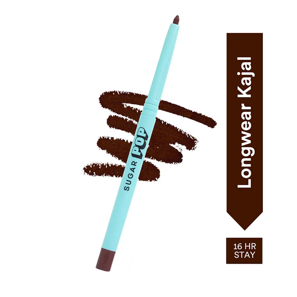 SUGAR POP Longwear Kajal - 03 Brown - Intense Brown Kohl Kajal for Women l Long Lasting, Smudge Proof, Water Proof, Single Stroke Velvet Finish l Lasts up to 16 Hours