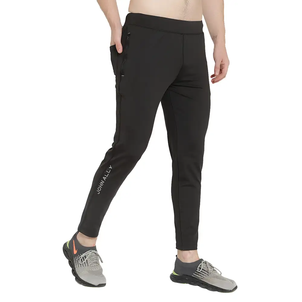 John Ally Track Pant for Men with Two Zipper Pockets and Premium Fabric,  Jet Black  Small