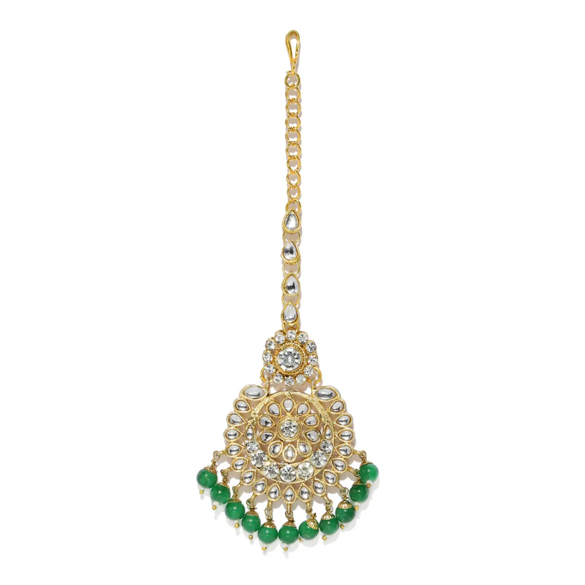 Zaveri Pearls Kundan & Green Beads Wedding Collection Maang Tikka - ZPFK9402