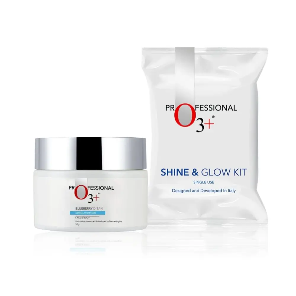 O3+ Shine & Glow Kit Single Use (38 g) + O3+ Blueberry Dtan Mask For De Tan & Moisturising Glow - Combo