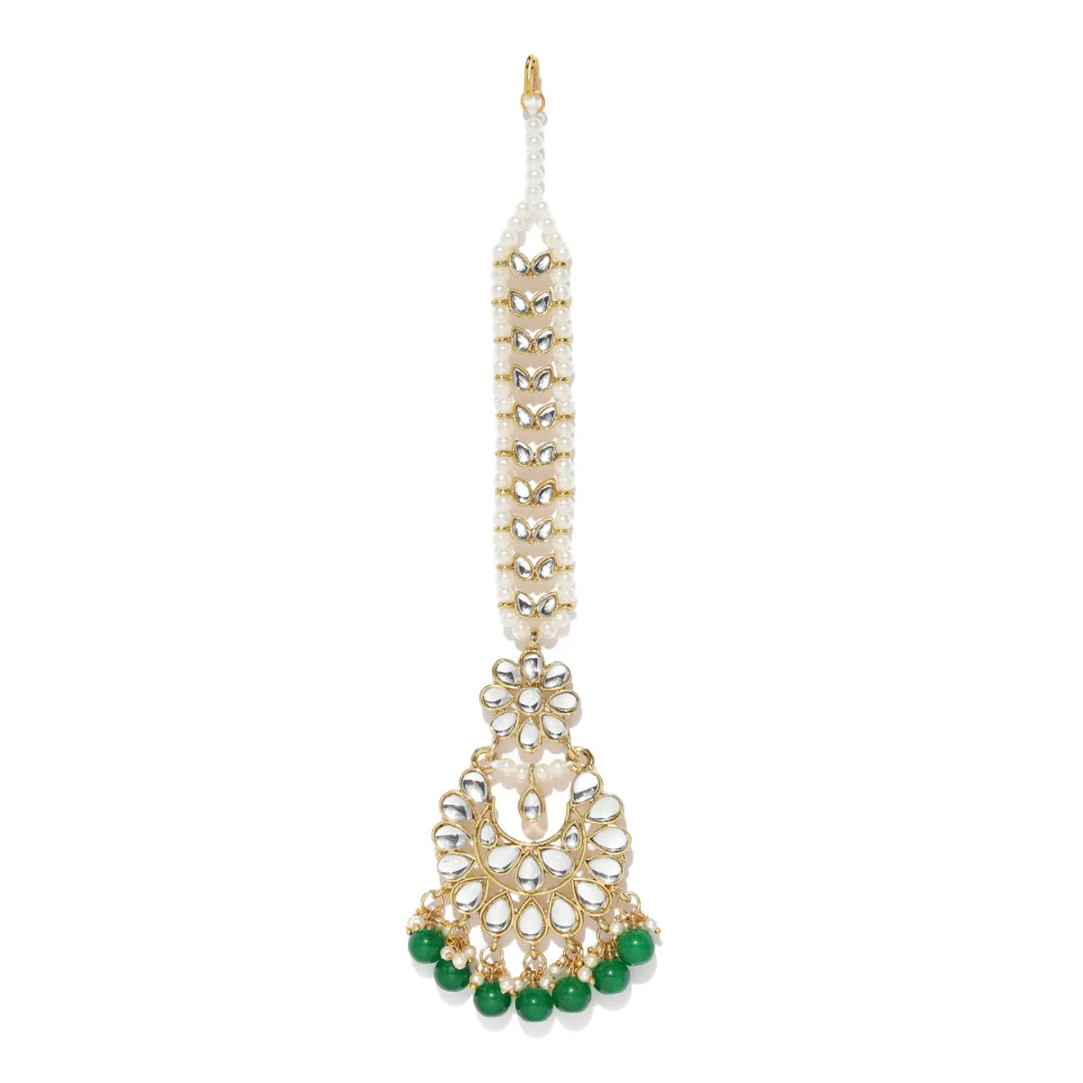 Zaveri Pearls Kundan & Green Beads Wedding Collection Maang Tikka - ZPFK9406