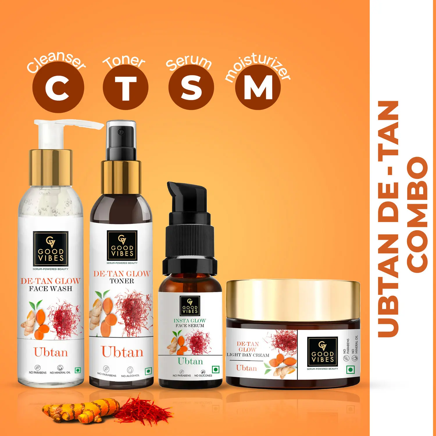 Good Vibes Ubtan CTMS De- tan Glow with (Fash wash 120ml + Toner 120ml+ Serum 30ml + Day cream 50g)