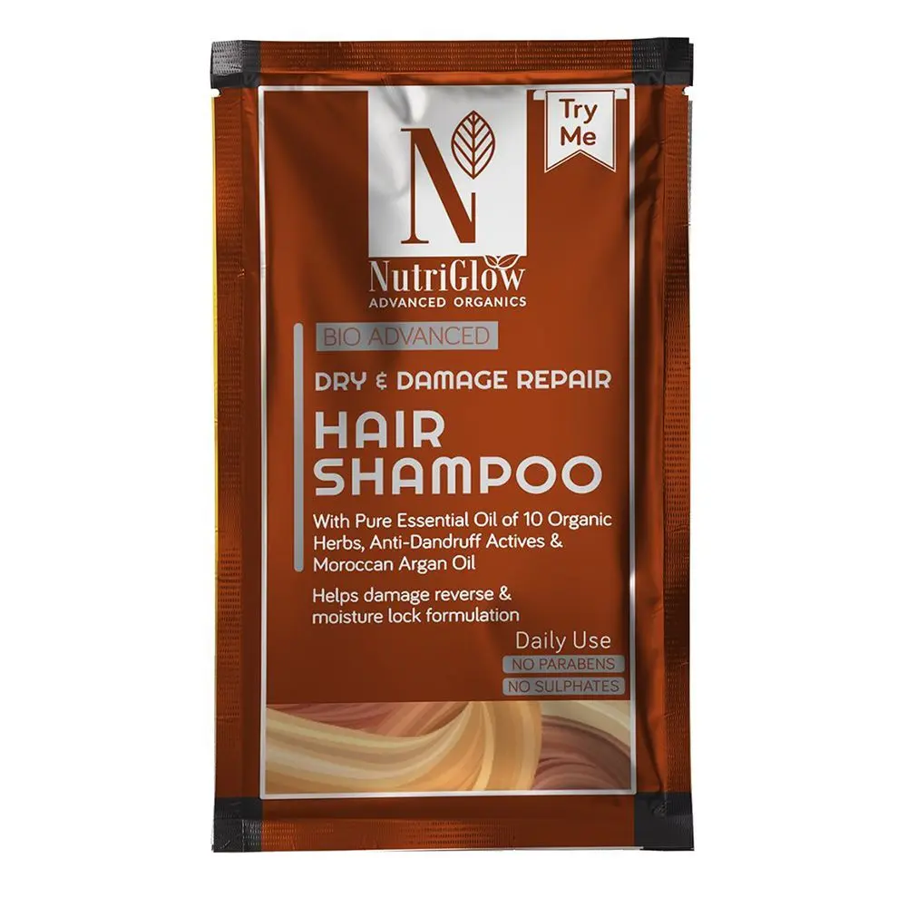 NutriGlow Advanced Organics Dry & Damage Repair Hair Shampoo For Damage Reverse, 10 ml