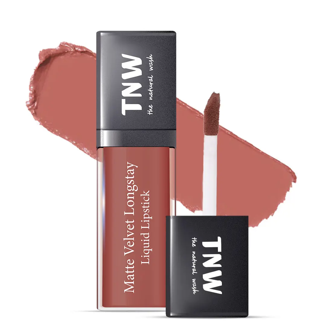 TNW -The Natural Wash Matte Velvet Longstay Liquid Lipstick with Macadamia Oil and Argan Oil | Transferproof | Pigmented | Nutty Nude | Nude Brown