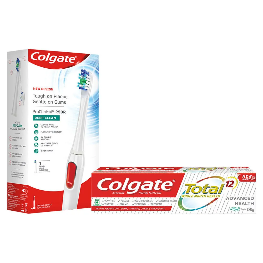 Colgate ProClinical 250R Deep Clean Electric Toothbrush and Colgate Total Toothpaste