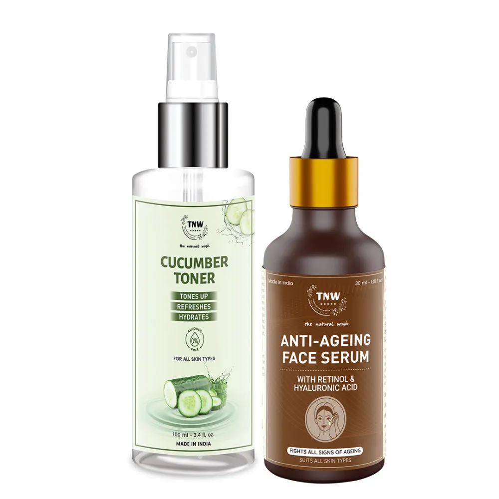 TNW The Natural Wash Anti-Ageing Serum and Cucumber Toner Combo for Younger Looking Glowing Skin