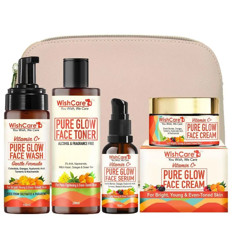 Wishcare Pure Glow Vitamin C Face Kit With Face Wash, Toner, Serum, Cream & Free Travel Pouch