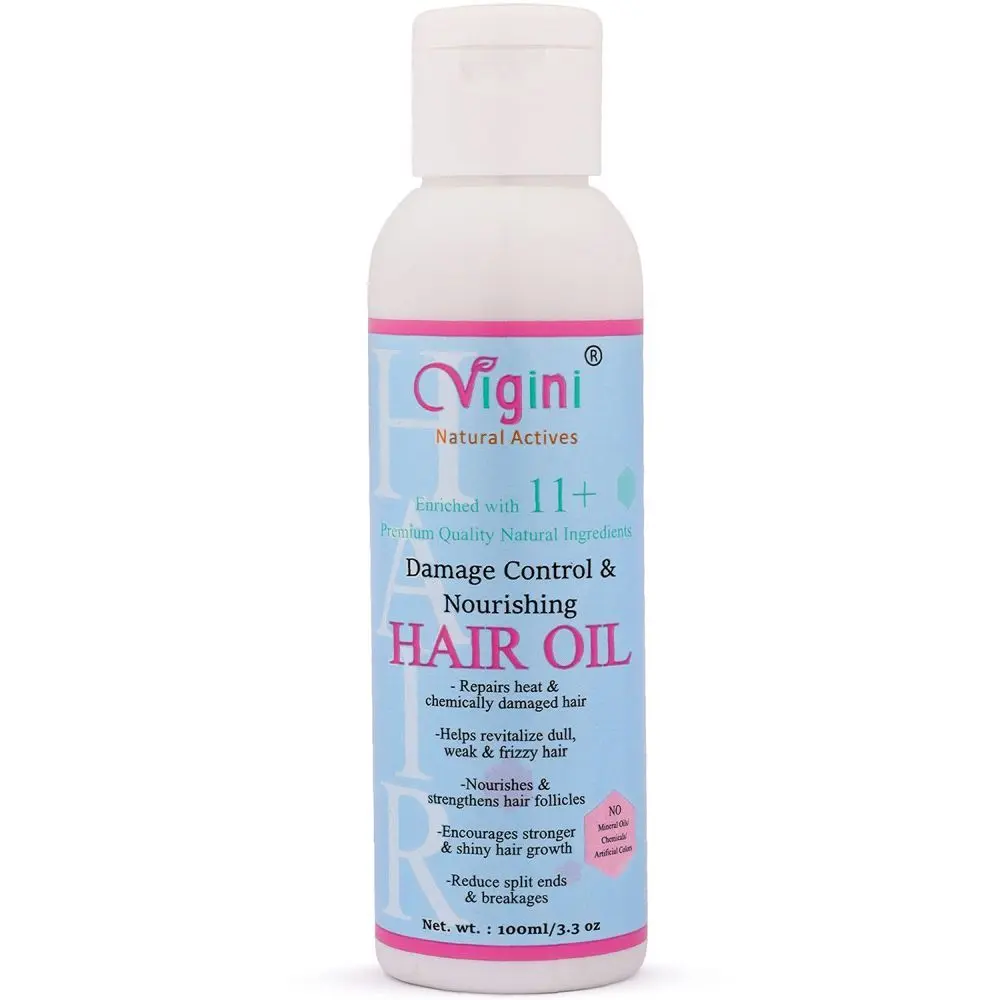 Vigini Damage Repair Nourishing Hair Care Tonic Oil (Chemical Heat Smoothening Straightening Rebounding Damaged Hair) Control Fall Thinning Loss Rough Dry Itchy Scalp Treatment, Silky Shine Vitalizer Regrowth Hair Keratin,Brahmi,Cocount Oil 100 ml